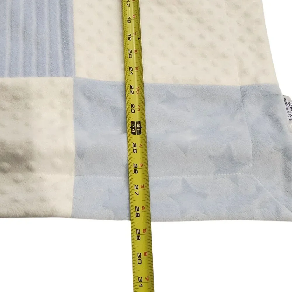 Kyle & Deena Patchwork Square Baby Blanket BLUE & WHITE Minky Dot Stripes Ribbed